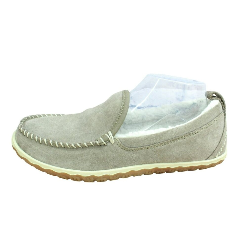 LL Bean Cement Suede Slip On Fleece Lined Mountain Moccasin Slippers Size 9 M